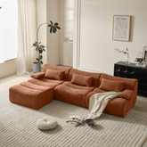 Green and brown modern corduroy sectional sofa with comfortable seating